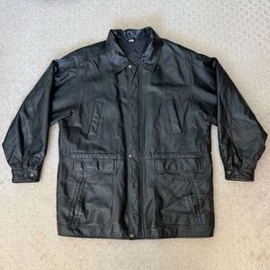 Vintage Outdoor Exchange Men's Black Leather Jacket Classic Utility Field Coat